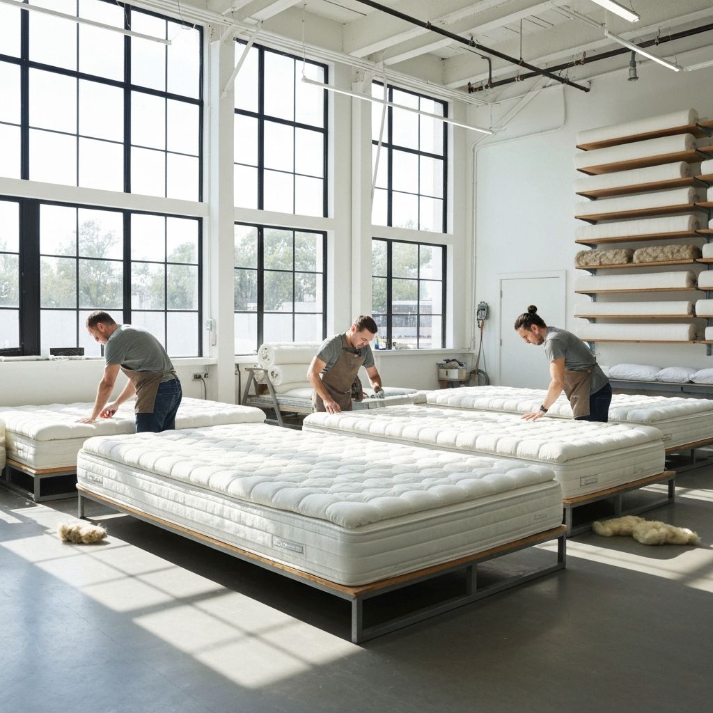 Avocado mattress artisans hand-tufting in their Los Angeles factory