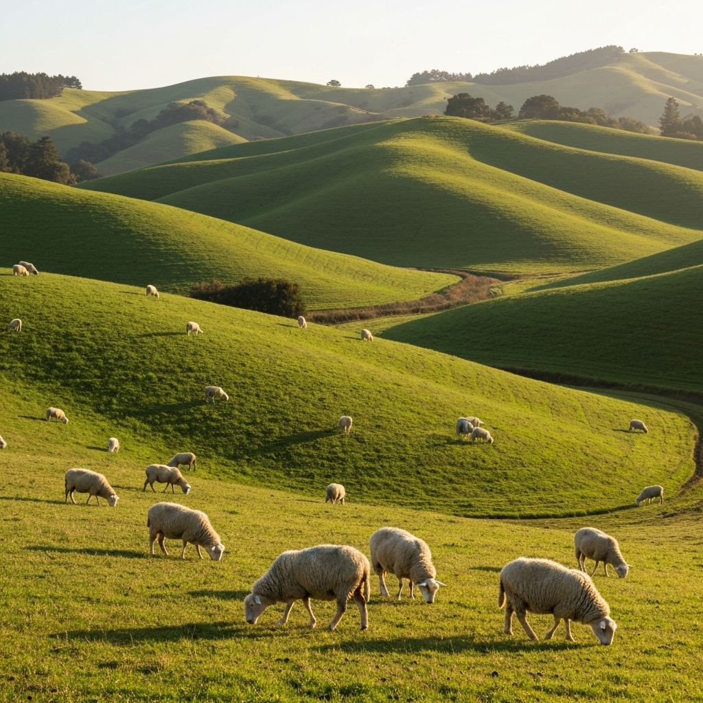 Organic sheep on a California ranch — the source of Avocado's GOTS-certified natural wool